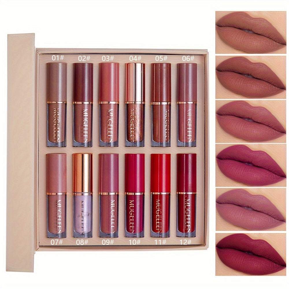 Lip Gloss Set by MUGE LEEN with 12 Mixed Nude, Pink and Red Lip Colors in a Presentation Box — image 9