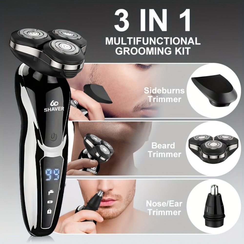 Black Three-Head Rotary Shaver with Digital Display in Standalone, Three-Piece or Four-Piece Sets — image 2