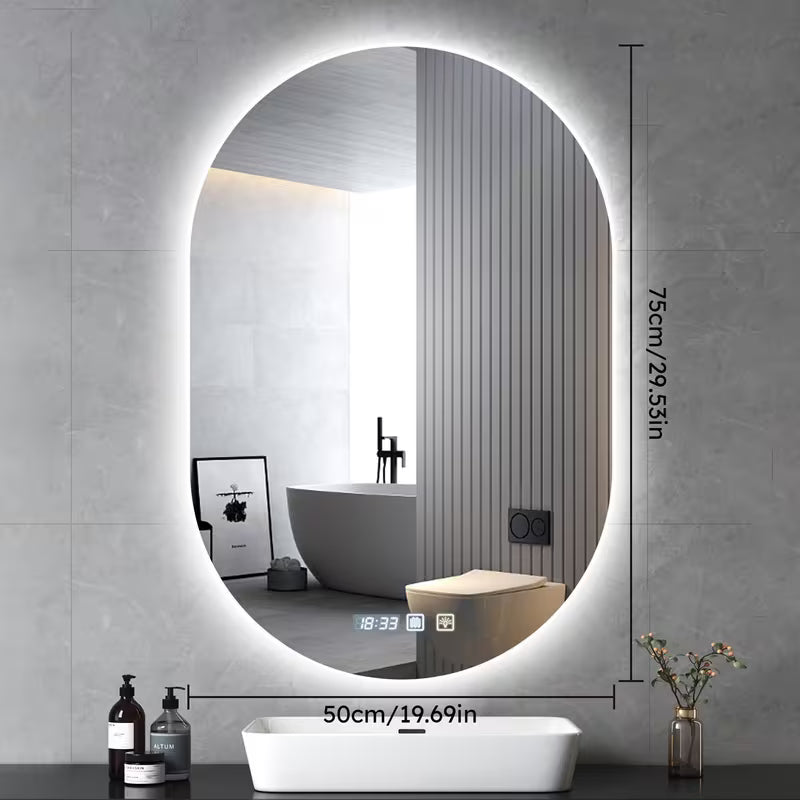 30x20 in LED Bathroom Mirror with Anti-Fog and Lights