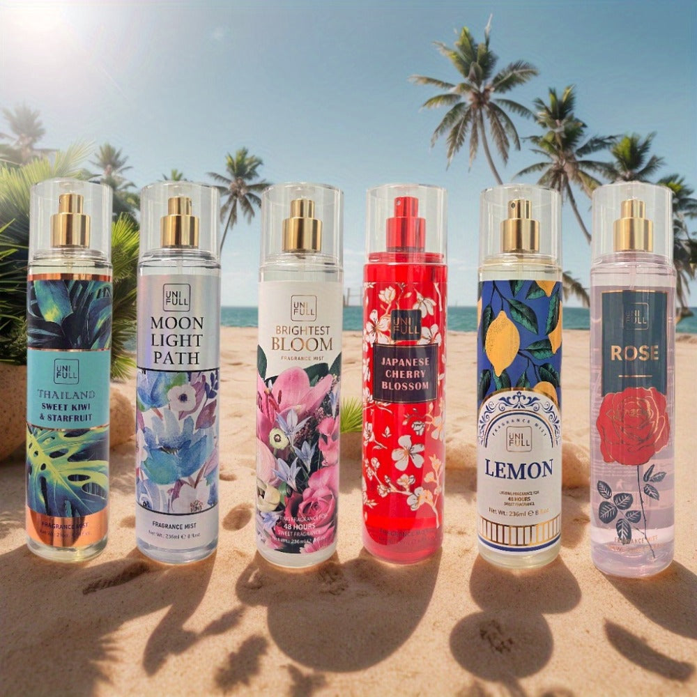 Body Mist Perfume Spray 8oz – 12 Scents Floral Hair & Body Fragrance for Women, Rose, Cherry Blossom, Beach, Long-Lasting Lig