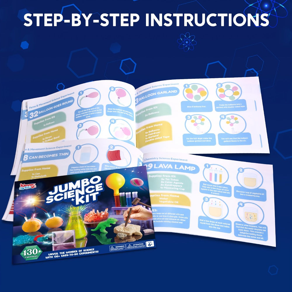 Jumbo Science Kit for Kids 130+ Experiments, STEM Chemistry Set with Crystal Growing Glowing Bulb Fossil Dig Soap Making — im