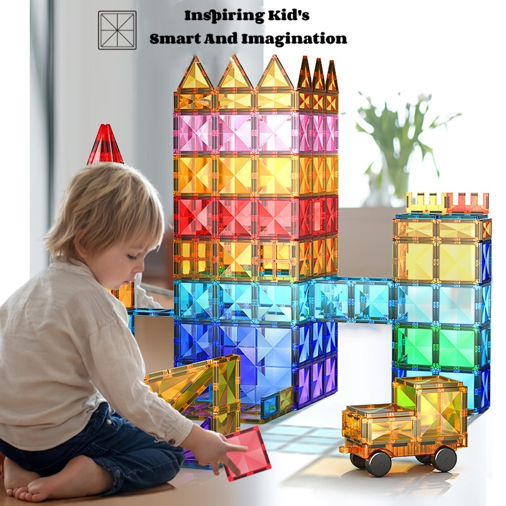 Castle Magnetic Tiles Building Set 102 or 116 Pcs, 3D STEM Sensory Blocks, Pretend Castle Playset for Preschool Boys & Girls 