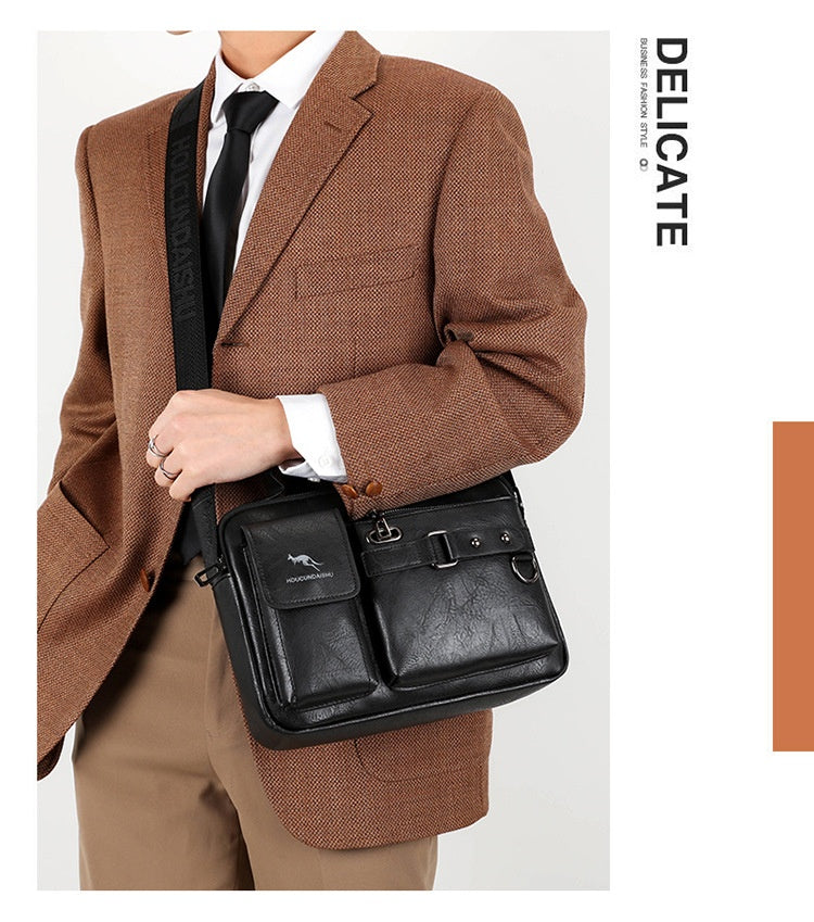 Men's Large Capacity PU Shoulder Bag Retro Business Style