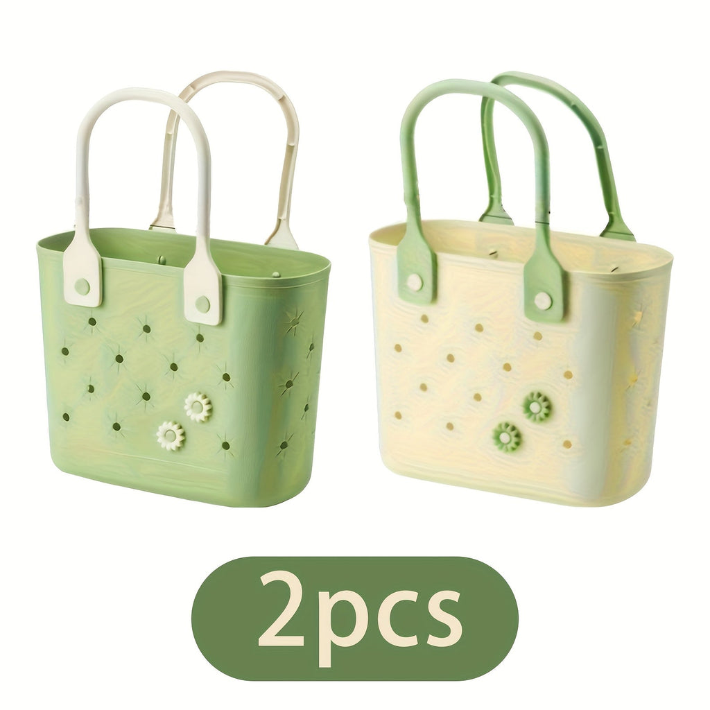 Two-Piece Rubber Floral Tote Bag Set with Soft Handles, Daisy Print and Multipurpose Storage — image 1