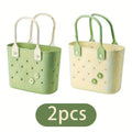 Two-Piece Rubber Floral Tote Bag Set with Soft Handles, Daisy Print and Multipurpose Storage — image 1