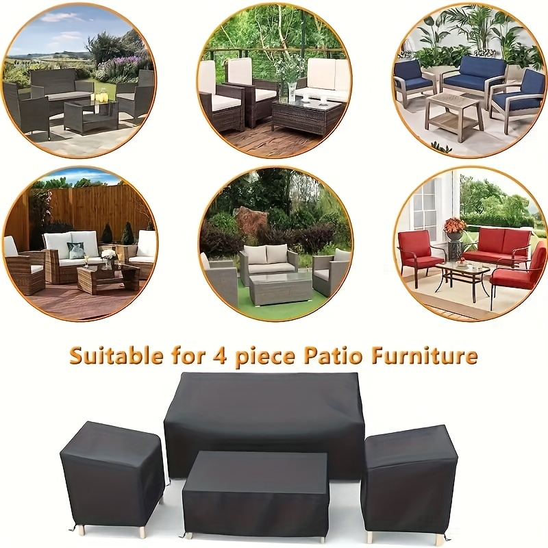 Four-Piece Black Patio Furniture Cover Set for Loveseat, Two Chairs and Coffee Table with Listed Dimensions — image 8