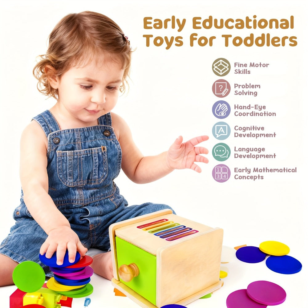 Wooden Color Sorting Toy with Drawers for Toddlers Ages 12M-3 Years, Montessori Object Permanence Box Fine Motor Skills — ima