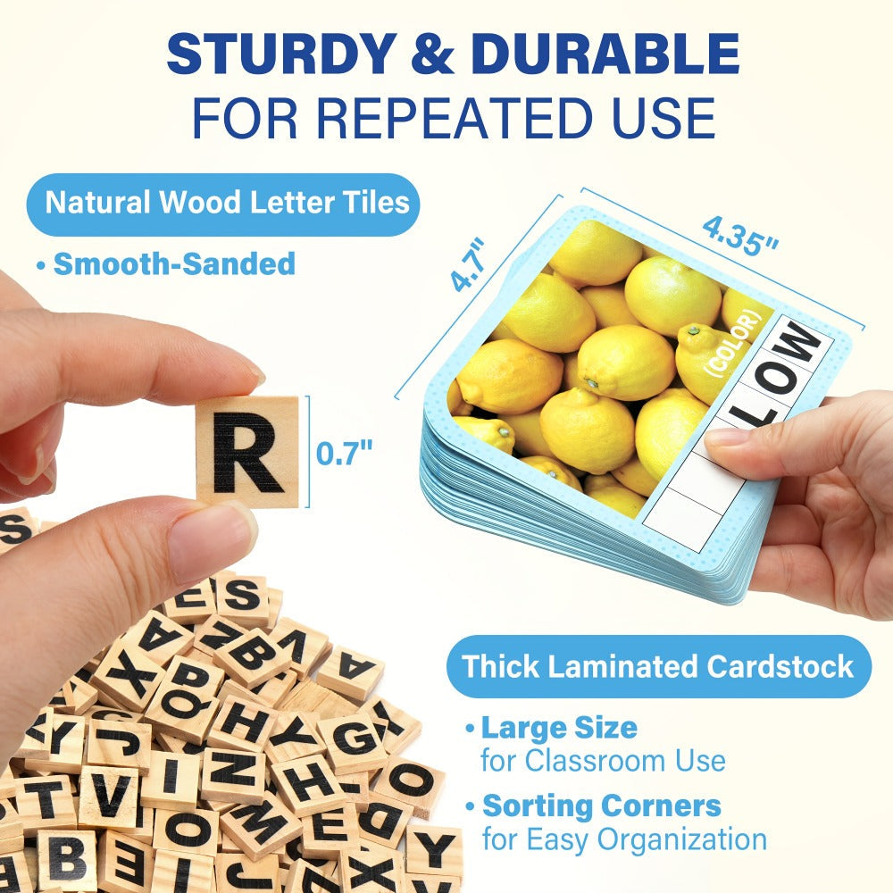 Spelling Flash Card Game for Kids Ages 4-8 – 224 Phonics Sight Word Flashcards, 208 Wood Letter Tiles & Dice — image 2