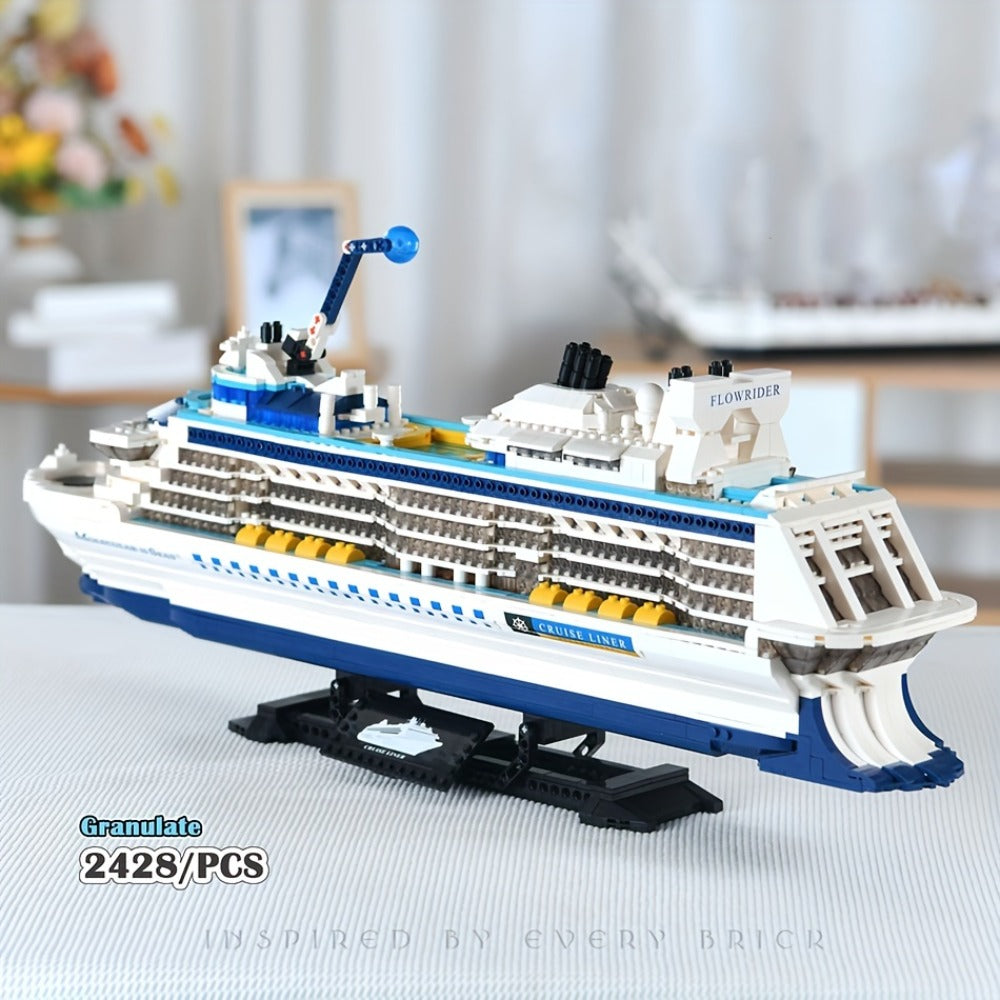 Cruise Ship Building Block Model with 2, 428 Pieces, Display Stand, Support Frame and Detailed Deck Features — image 7