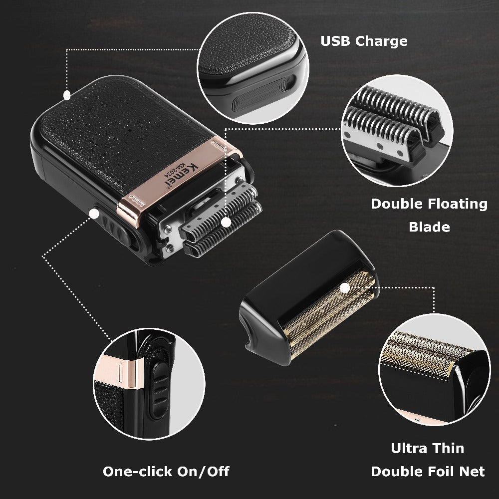 Hair Clippers & Trimmers Kemei Three-Piece Black Set with Full-Size Clipper, Detailer, Foil Shaver and Charging Base — image 