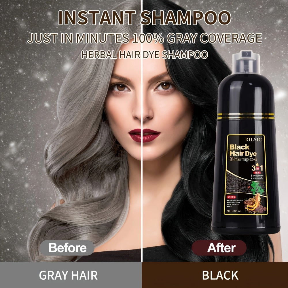 Hair Dye Shampoo, RILSIC Three-Pack of 500ml Bottles in Black, Brown, Dark Brown or Chestnut Brown — image 4