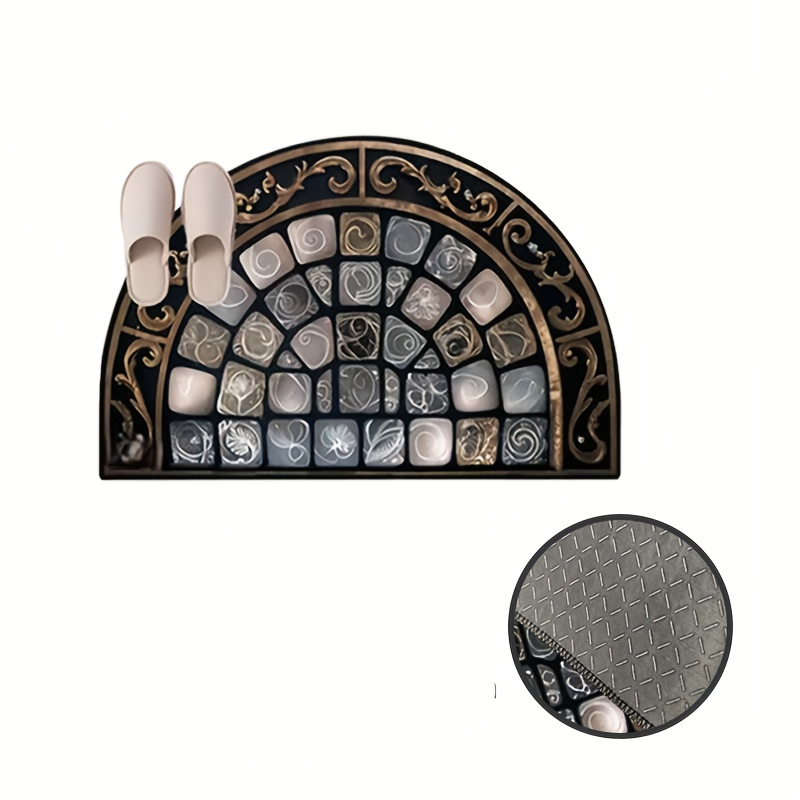 Half-Round Door Mat with Stone Mosaic and Scroll Print in 50 x 80cm or 60 x 90cm Entryway Sizes — image 7