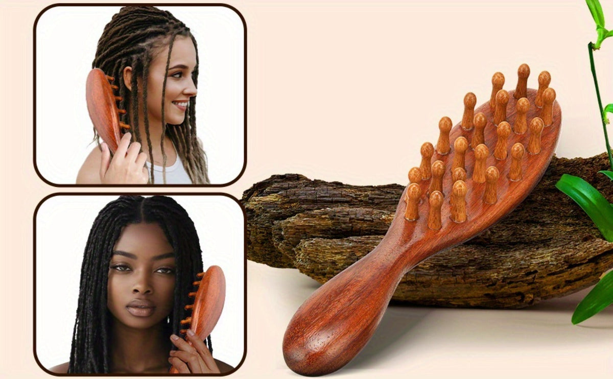 Sandalwood Loc Comb Wide Tooth 2 Pcs Wooden Ergonomic Detangling Comb for Dreads Locs Curly, for Home, Travel and Salon Hair 
