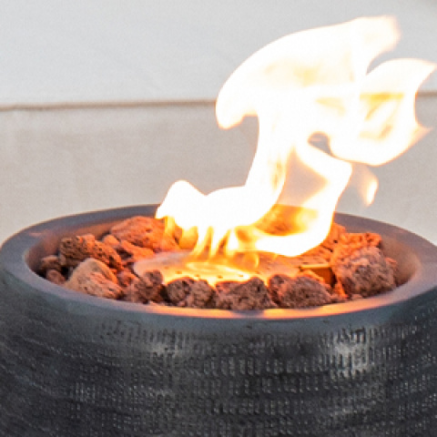 Propane Fire Pit Portable 11 Inch Outdoor 15000 BTU Self-Lighting Metal Concrete All-Weather Round Patio for Garden, Patio an
