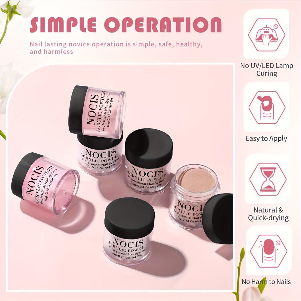 Six-Color Acrylic Nail Powder Set with Monomer Bottle and Application Tool Assortment in Three Set Codes — image 9
