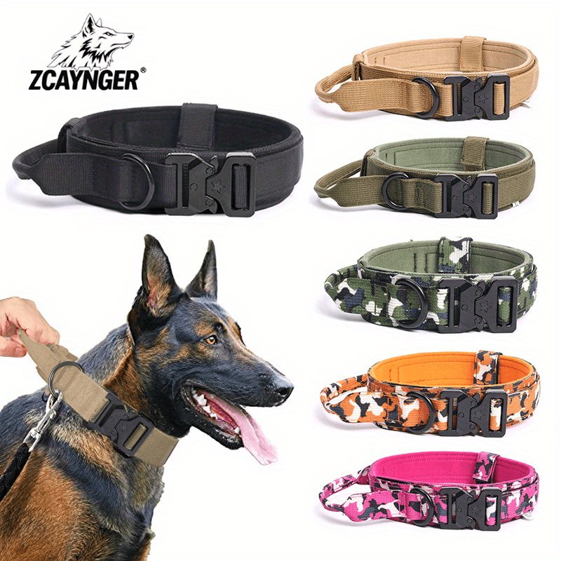 Wide Tactical Dog Collar with Grab Handle, Quick-Release Buckle and Patch Panel in M, L or XL — image 1