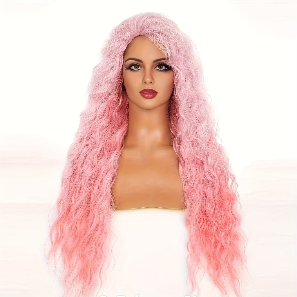 Synthetic Wig 30-Inch Long Curly Waves with Dark Roots, Middle Part and Three Ombre Colors — image 15