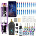 Tattoo Machine Kit POSEIDON TK039 Cordless Rotary Pen with LED Display, 20 Cartridges, 10 Inks and Practice Supplies — image 