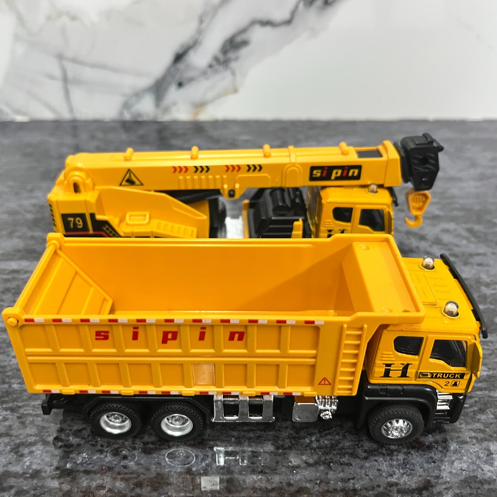 Die-Cast Construction Vehicle Toy Set, Mini Alloy Excavator, Dump Truck, Cement Mixer & Crane Trucks for Toddlers Boys Ages 3