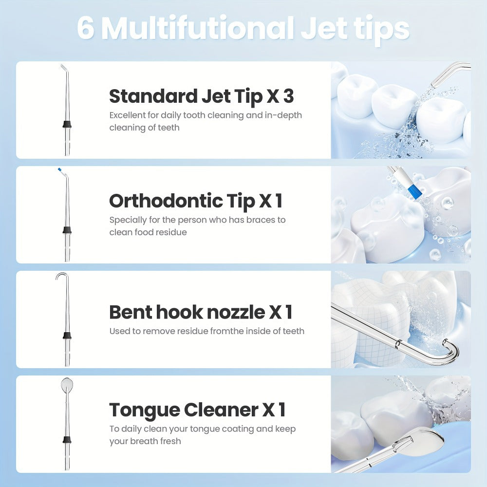 350 ml Cordless Water Flosser Kit with Six Jet Tips, Five Mode Labels, USB Cable and Manual — image 9