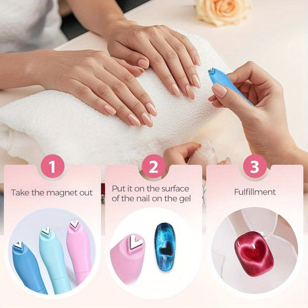 4-in-1 Y-Shaped Cat Eye Nail Magnet Stick Double Head – Heart & Multi-Pattern Magnetic Tool for Cat Eye Gel Polish Nail Art —