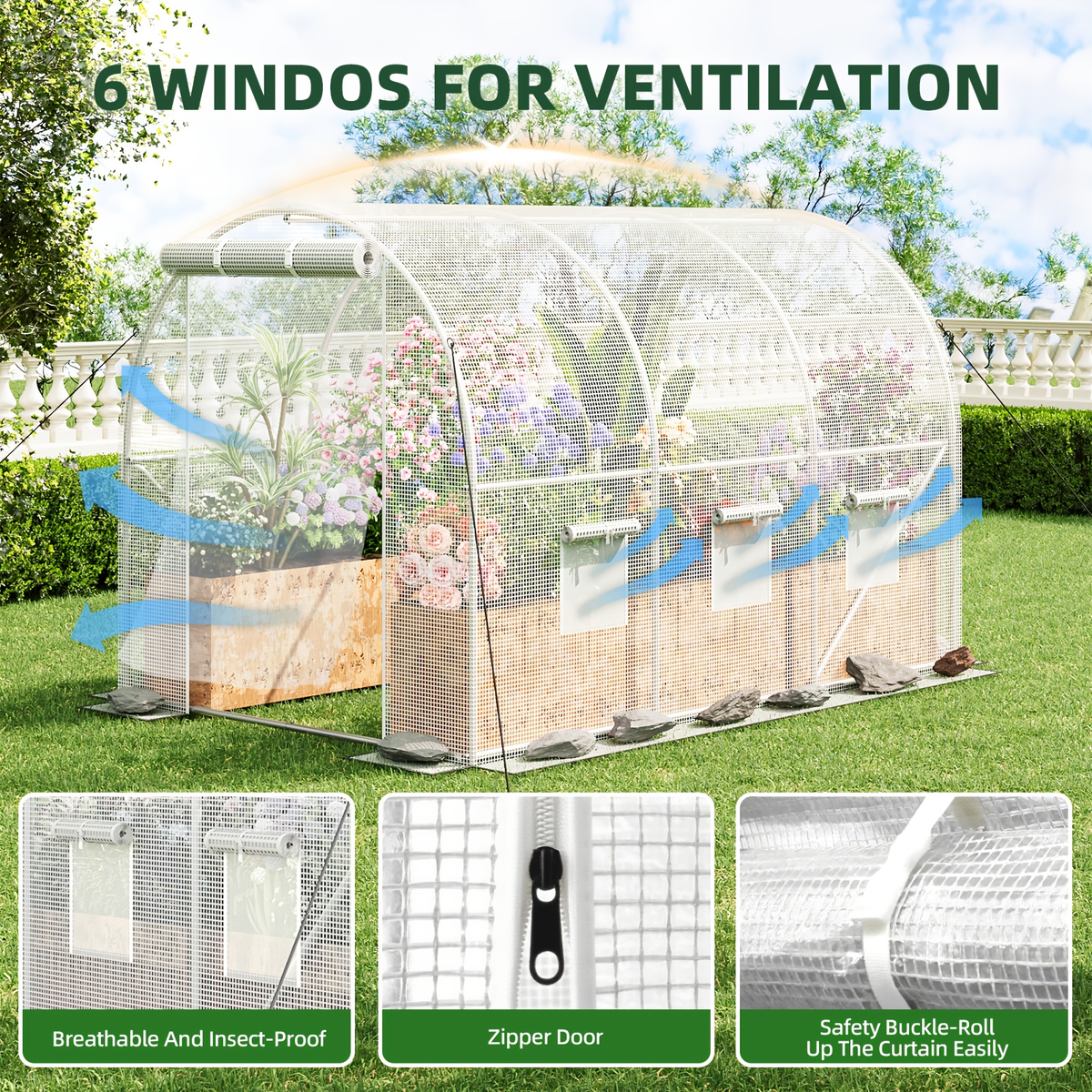 Outdoor Walk-In Greenhouse 10x6.6x6.6 FT – Dual Zippered Screen Doors, 6 Screen Windows & Reinforced Frame — image 8