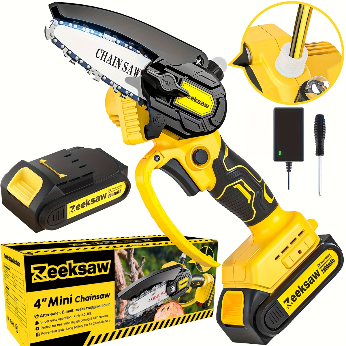 Cordless Mini Chainsaw 8 Inch with 2x2.0Ah Batteries & Charger, Auto Oiler, Chain Tensioning, 26ft/s Speed for Tree Branches 
