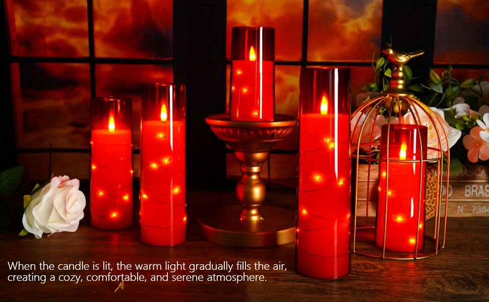 Flameless LED Candles with Remote Control Timer and Star String Lights Set of 5 or 7 Pillar Candles for Wedding Garden Home D