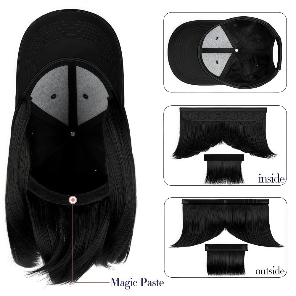 Baseball Cap Wig Women 2-in-1 Short Bob 12 Inch Glueless Synthetic Straight Breathable Adjustable Heat Resistant Natural Look