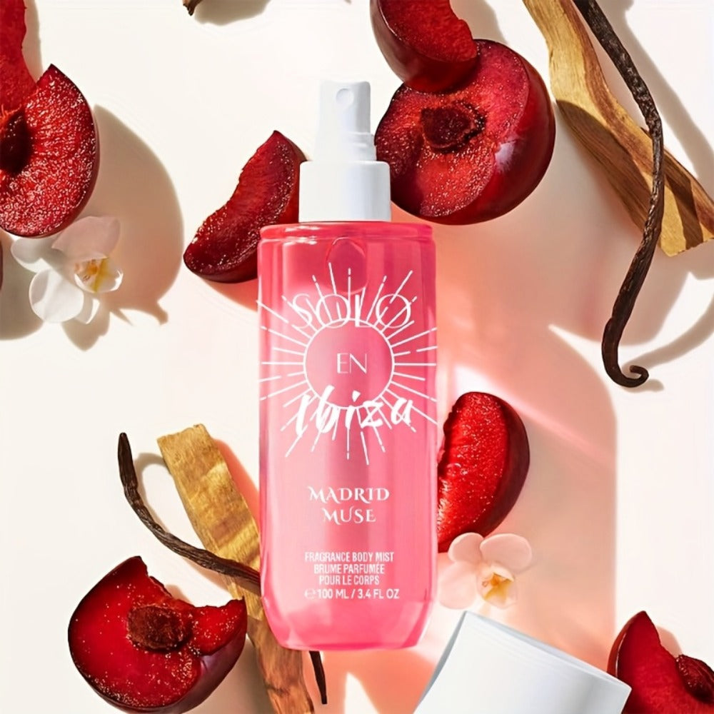 Body Hair Fragrance Mist Gift Set 2-Piece SOLO EN IBIZA Perfume Mist Body Cream Vanilla Fruit for Bath Time, Home Spa and Per