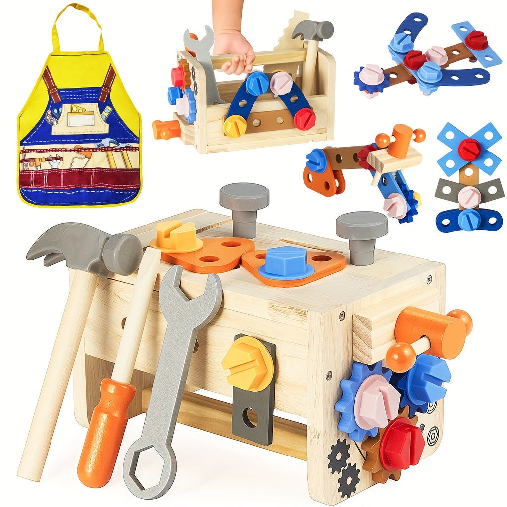 39-Piece Wooden Pretend Tool Set with Vest, Toolbox, Instruction Sheet and Six Example Builds — image 14