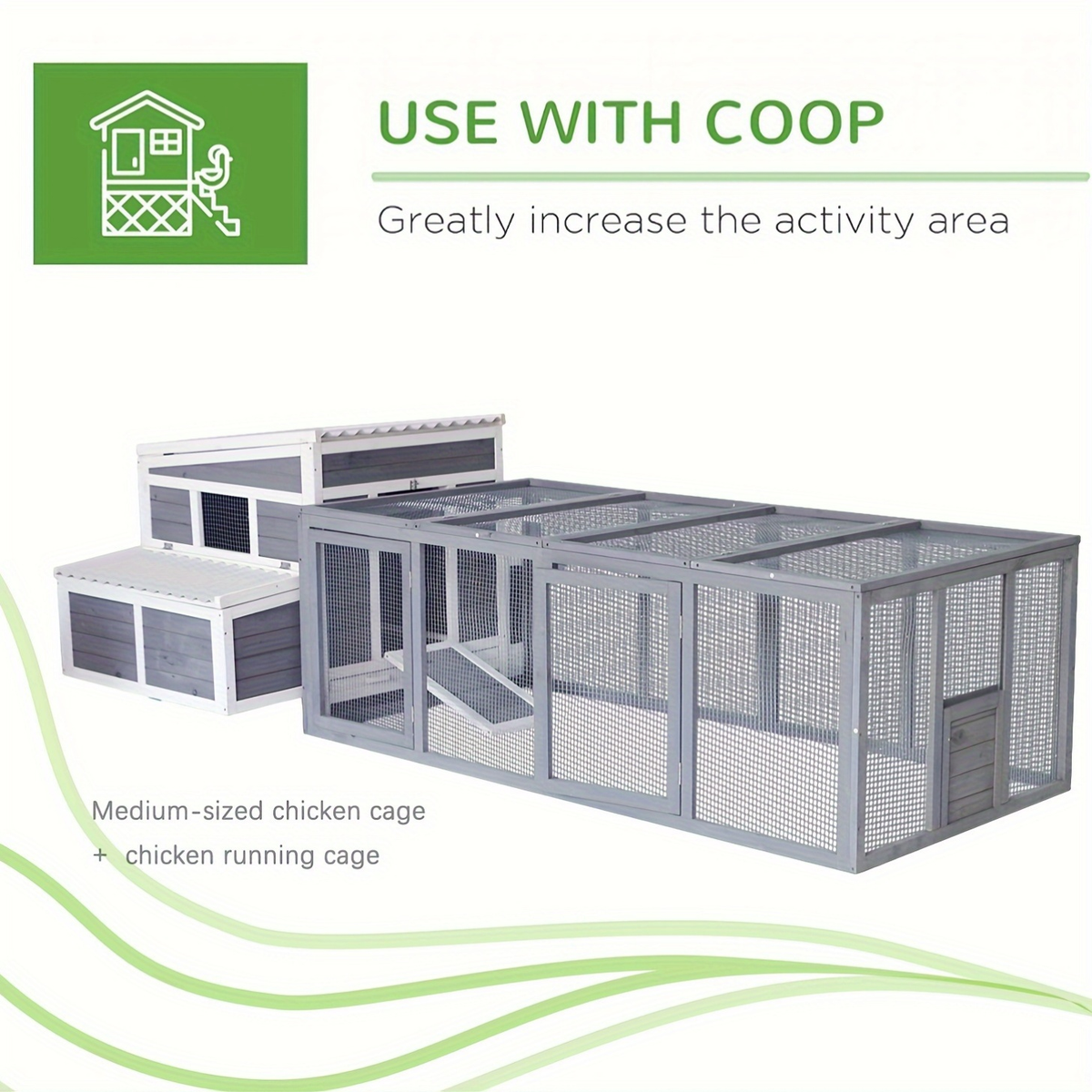 Wooden Chicken Coop with 2 Large Nesting Boxes for 4-6 Chickens, 59" Outdoor Hen House with PVC Roof — image 7