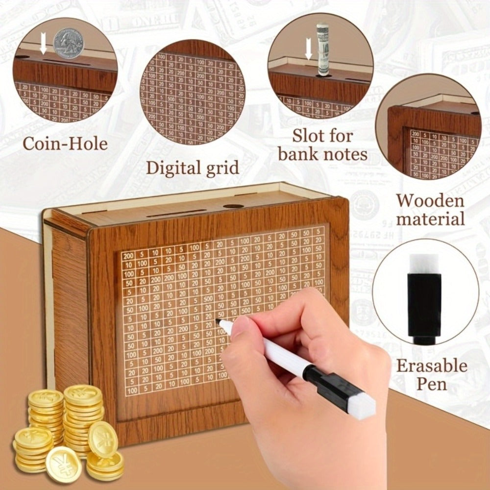 Wooden Savings Bank with Digital Counter 2-Pack, 7.87x5.7" Adult Coin Bank Holds $10, 000, Savings Goal Tracker Box — image 2