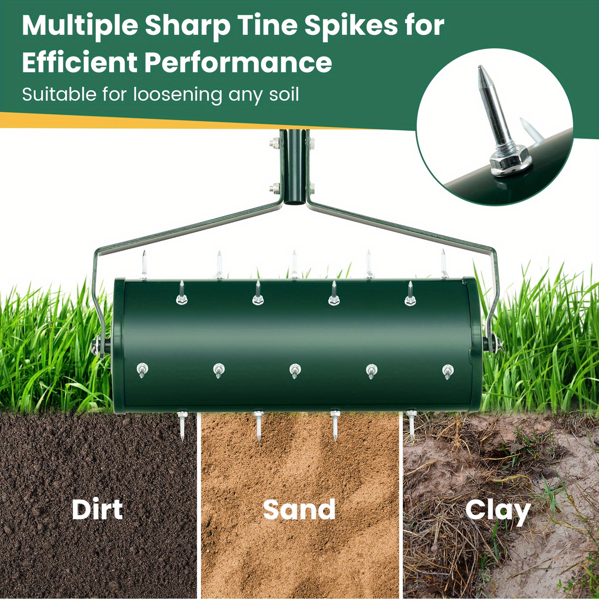 Rotary Lawn Aerator 18" Spike Drum with 27 Galvanized Steel Spikes, Fillable with Sand or Stone — image 9