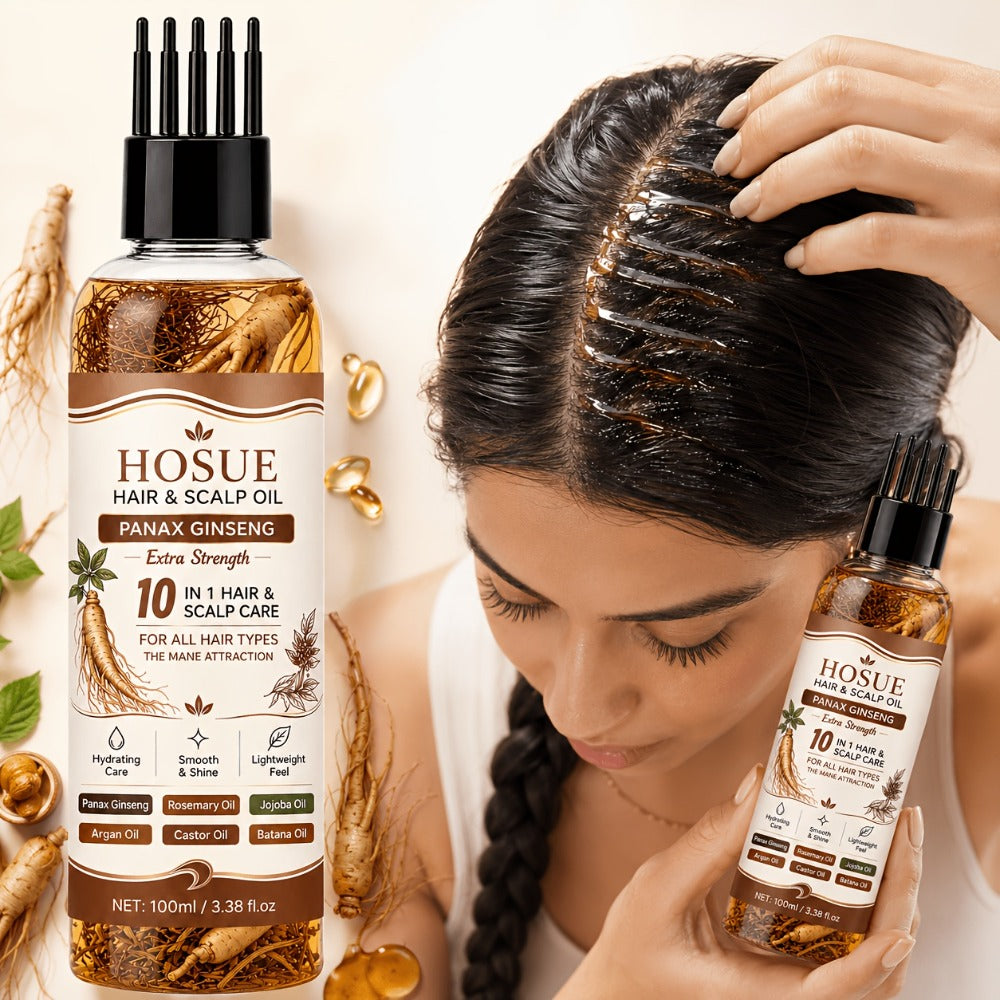Hair Growth Oil 10-in-1 Botanical Herbal Blend Batana Rosemary Fenugreek Castor Red Onion Ginseng Turmeric Pumpkin Seed Nouri