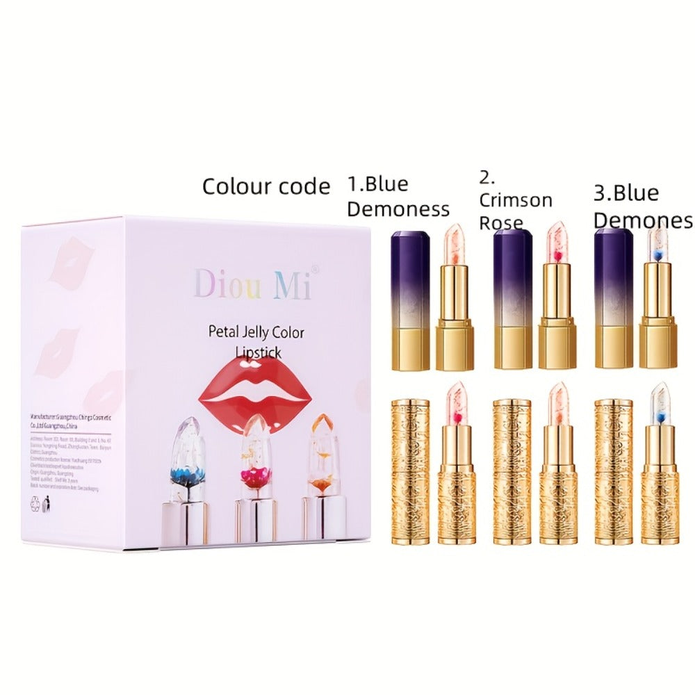 Jelly Flower Lipstick Set 6-Pack Color Changing Lip Balm Temperature Activated Tint Hydrating Squalane Formula Moisturizing T