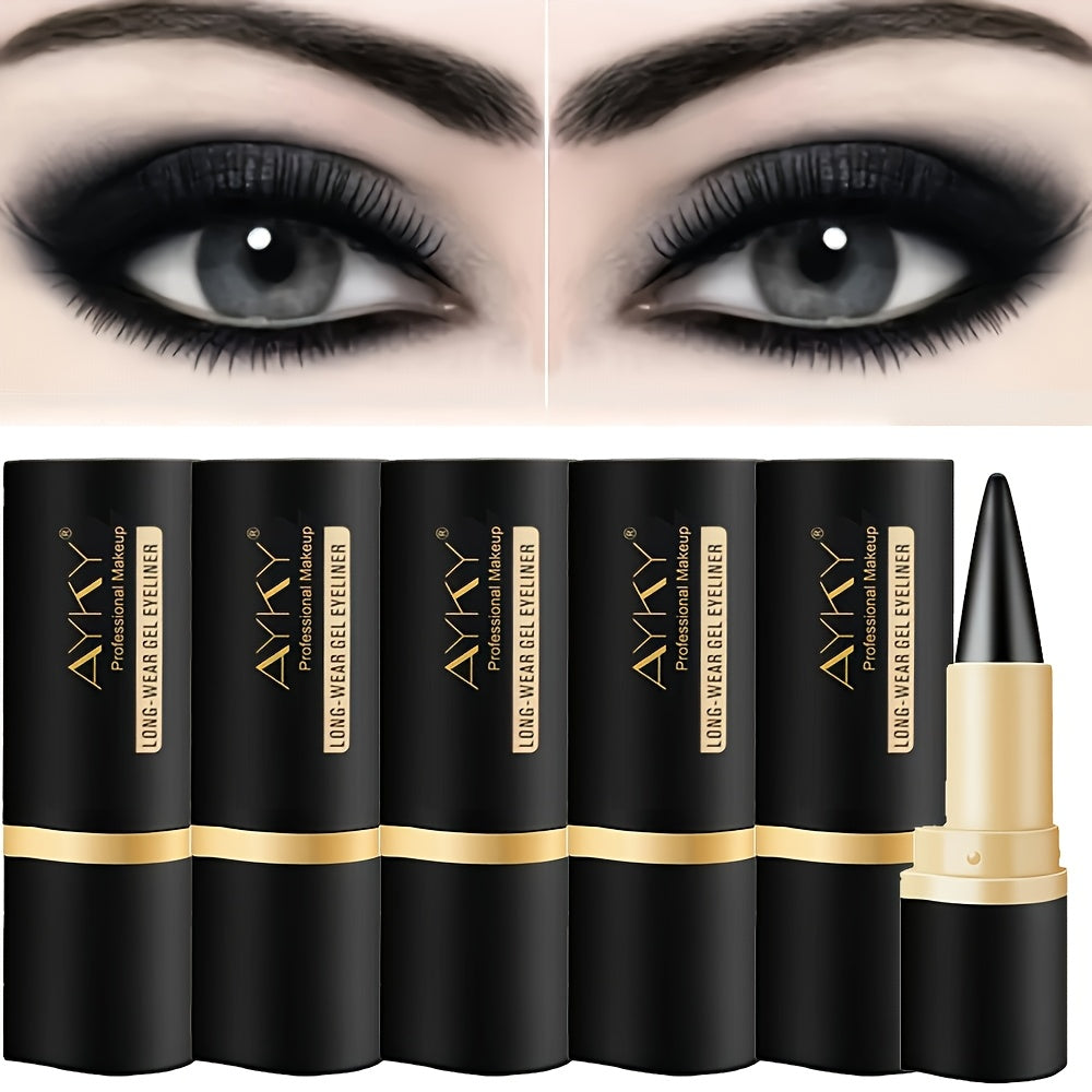 Six-Piece Solid Matte Black Twist-Up Eyeliner Set with 7.5cm Gold-Trimmed Cases for Eye Makeup — image 6