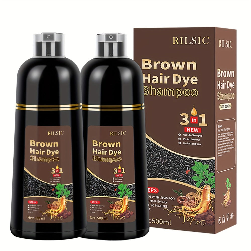 Herbal Hair Dye Shampoo 3-in-1 with Plant Squalene 2pcs 16.91oz, Instant Gray Hair Coverage, Natural Color in Minutes — image