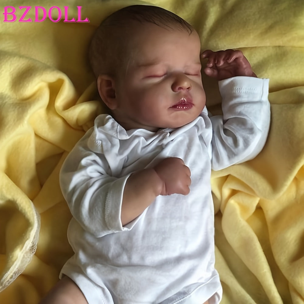 Sleeping 20-Inch Baby Doll with Cloth Body, White Long-Sleeve Outfit and 50 cm Size Label for Display — image 3