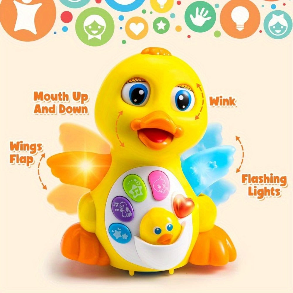 Musical Walking Duck Toy with Five Front Buttons, Flashing Wings and Rotating Wheel Base Pictured — image 5