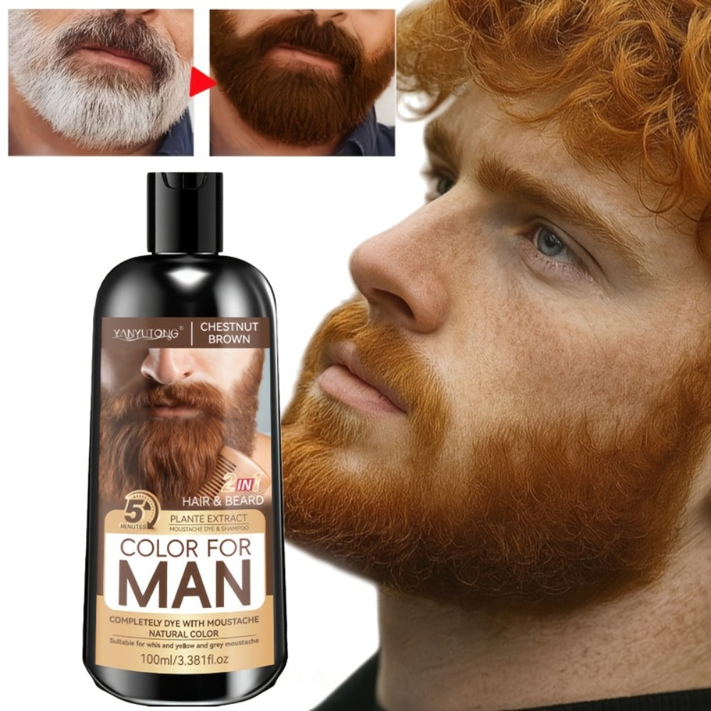 Hair Dye Shampoo, YANYUTONG Men's Beard and Hair Bottle in Black, Brown or Chestnut Brown Options — image 6