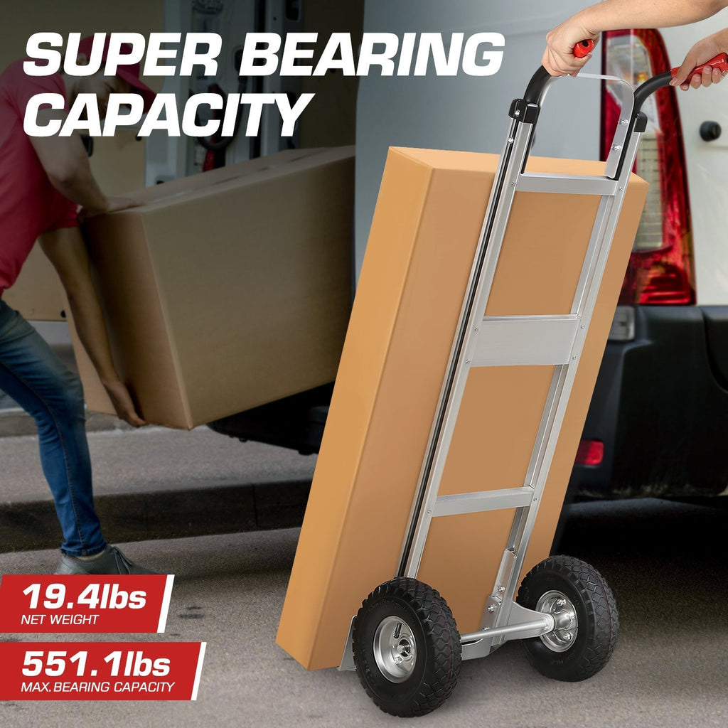 Upright Aluminum Hand Truck with Folding Toe Plate, 10-Inch Pneumatic Tires and 550 lb Load Label — image 3