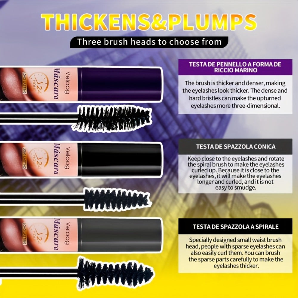 Waterproof Mascara Set 3 Piece, Lengthening Volumizing Curling Lash Mascara with Sea Urchin Spiral Conical Brush Heads — imag