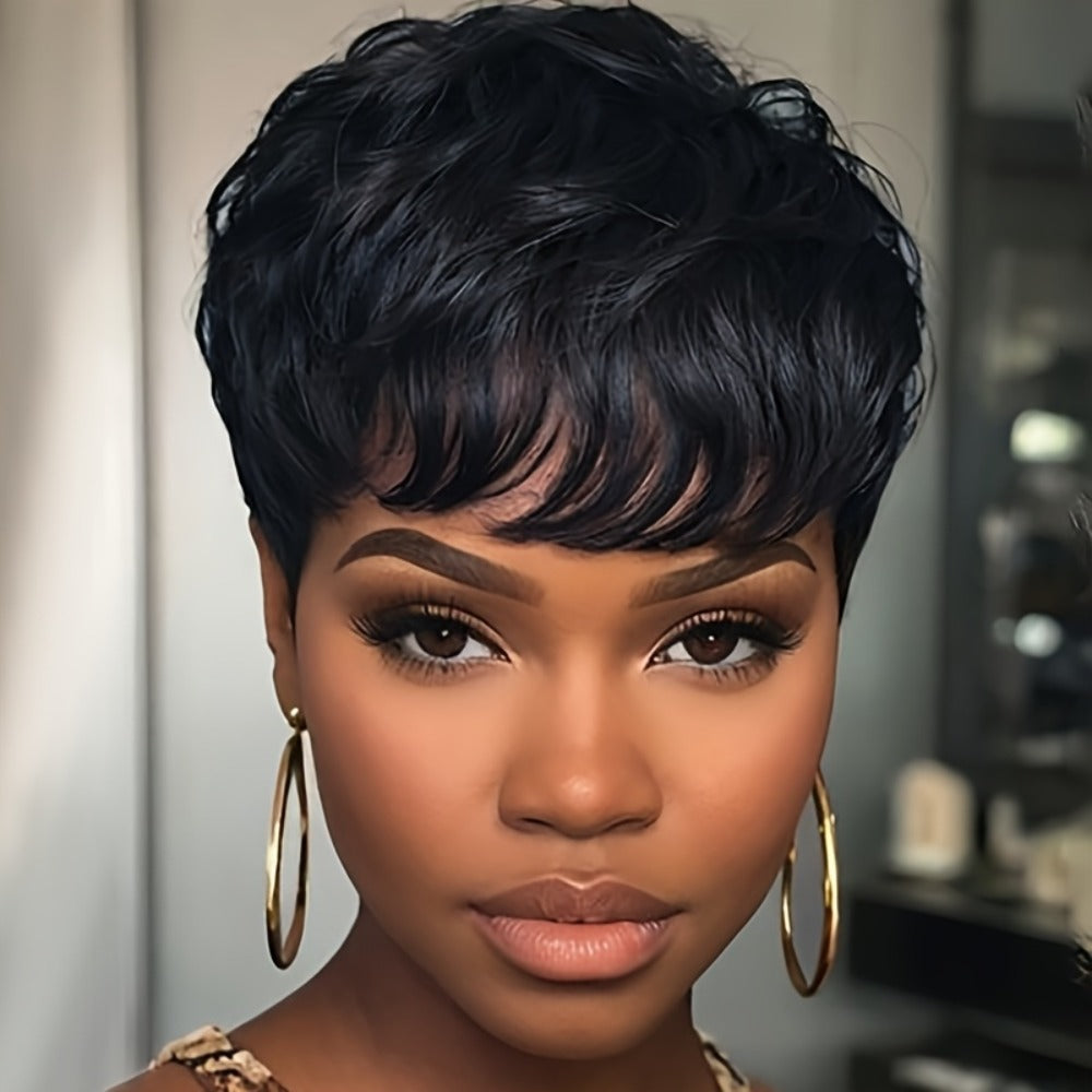 Short Body Wave Synthetic Wig with Bangs & Rose Net Cap, Colorful Fashion Wig for Women in Orange — image 2