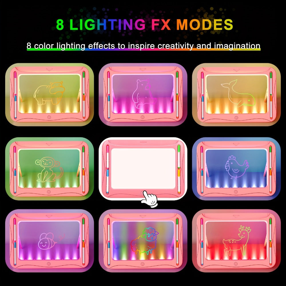 LED Light Up Drawing Board for Kids, 9 Double-Sided Tracing Cards 6 Markers Glow Doodle Travel Art Toy for Girls Boys Ages 3-