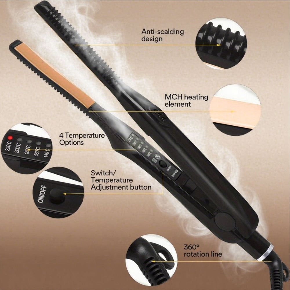 2-in-1 Ceramic Flat Iron Hair Straightener Curling Iron Adjustable Temperature Portable Mini, for Home, Travel and Salon Hair