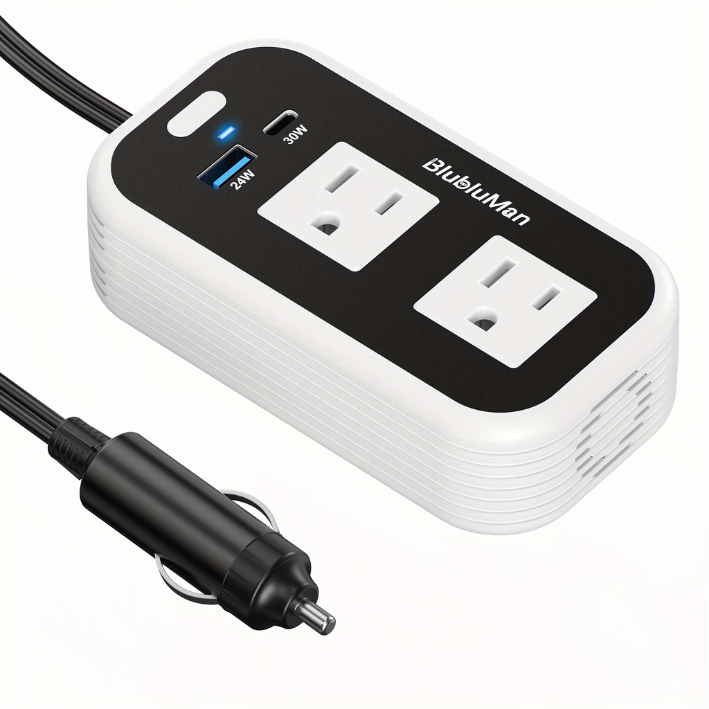 White-and-Black 200W Car Power Inverter with Two AC Outlets, 30W PD USB-C and 24W QC3.0 Ports — image 8