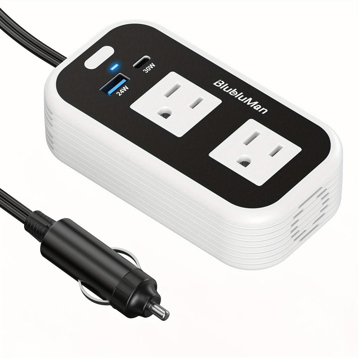 White-and-Black 200W Car Power Inverter with Two AC Outlets, 30W PD USB-C and 24W QC3.0 Ports — image 8