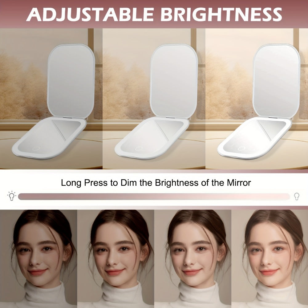 10X LED Lighted Compact Mirror USB Rechargeable 1X 10X Magnification Dimmable 3-Color Touch Screen – Double Sided Portable Tr