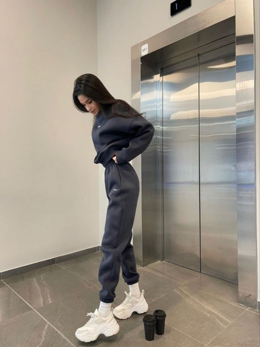 Casual Crew-neck Long-sleeve Pants Set